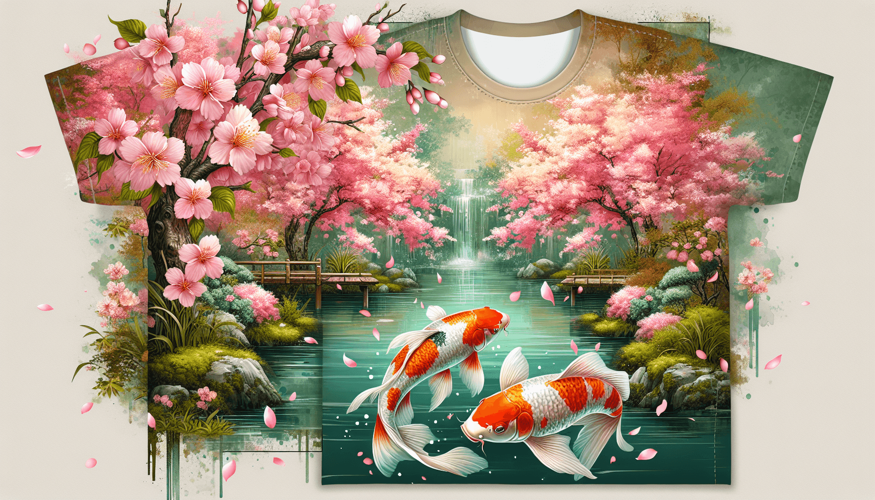 Japanese cherry blossom with koi fish