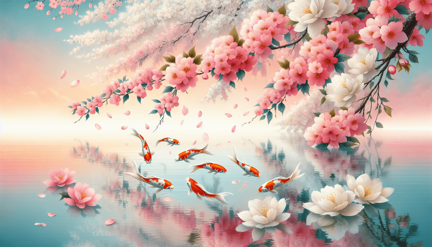 Japanese cherry blossom with koi fish