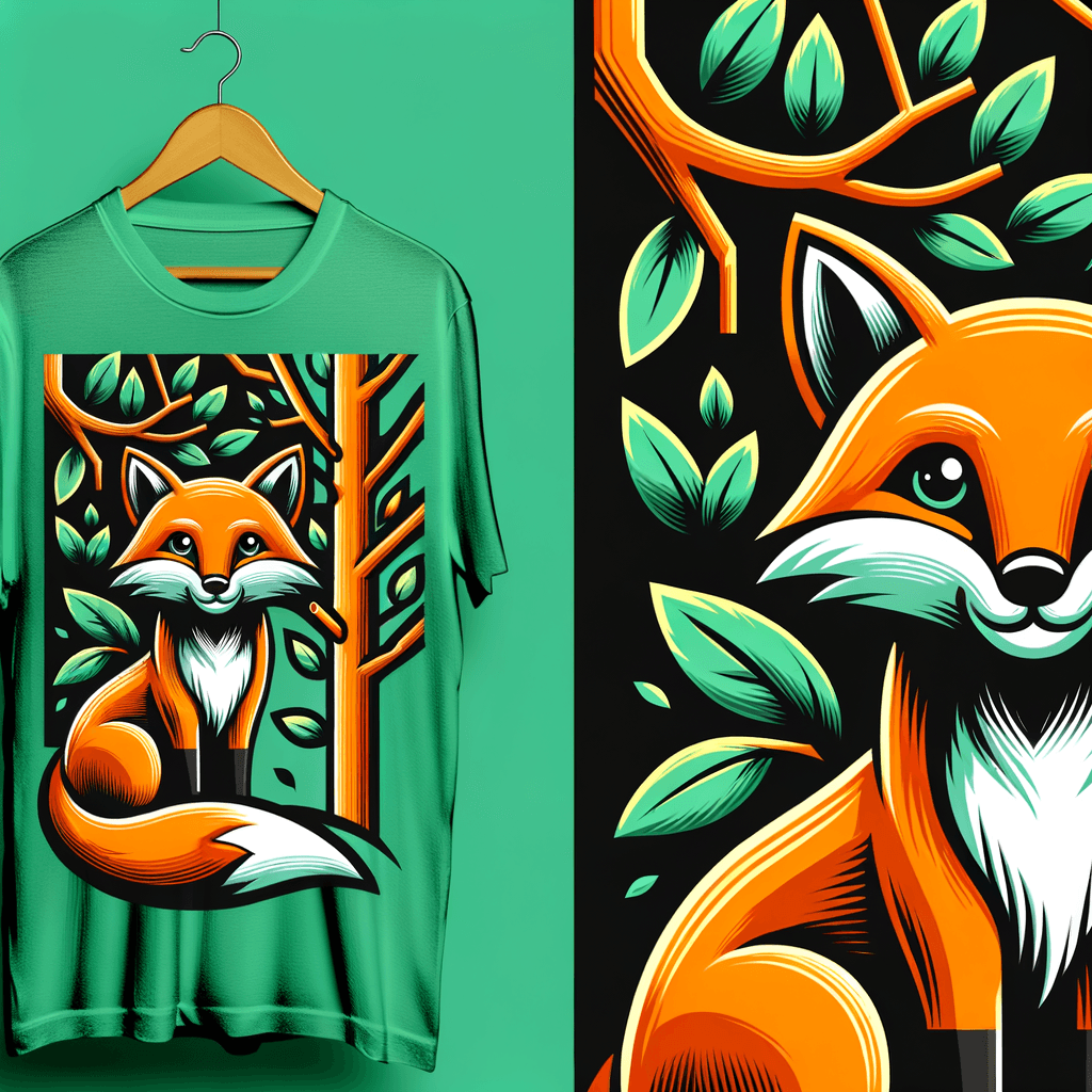 "Whimsical fox peeking out from a tree"