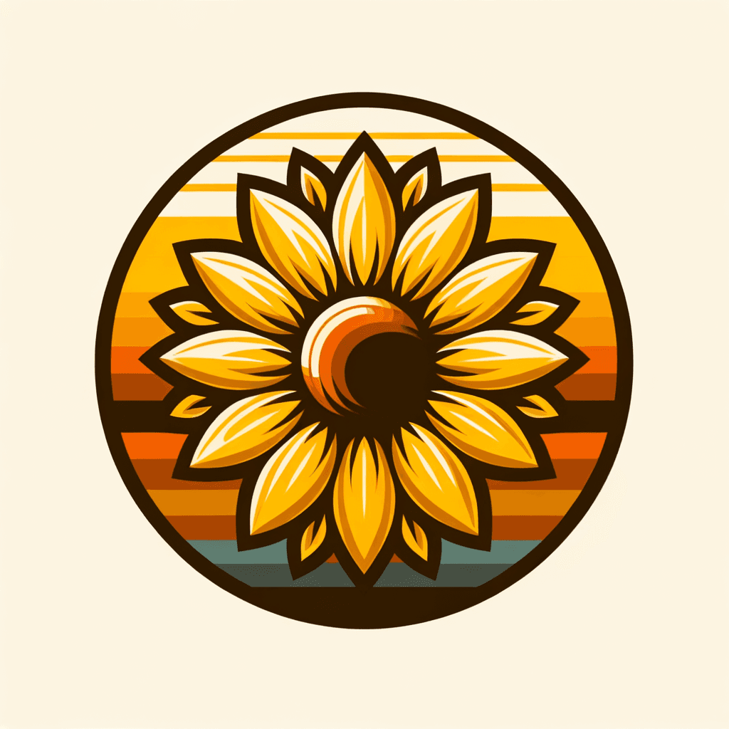 "Bold sunflower in retro 70s colors"