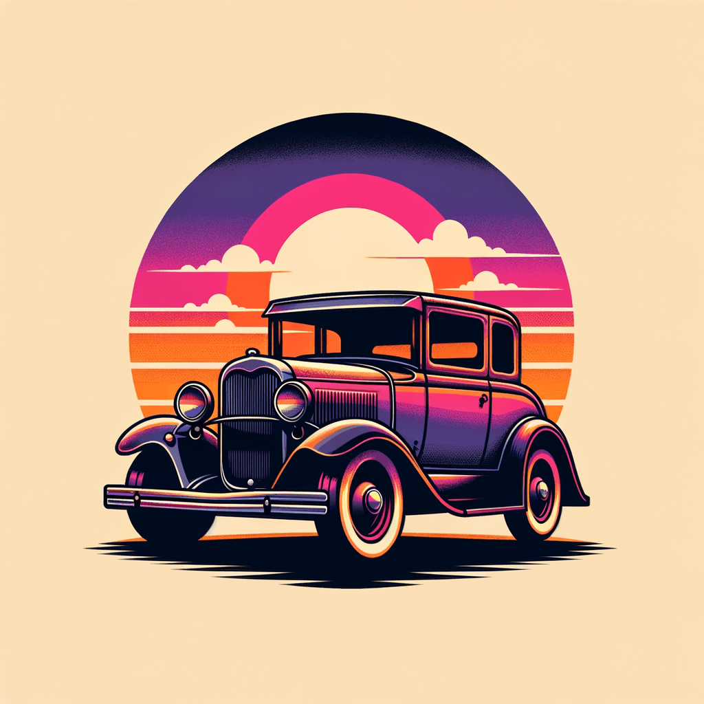 "Vintage vehicle retro illustration with sunset reflections"