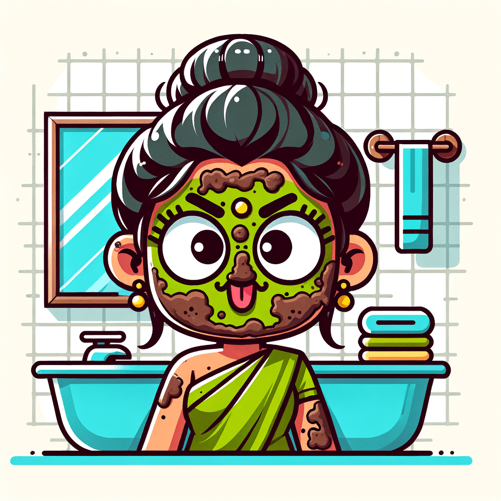 lady in a bathroom, face covered in mud