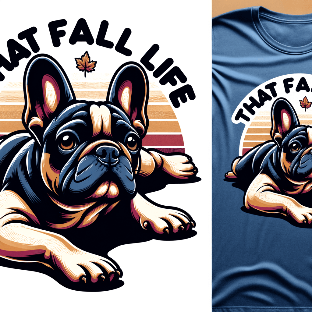 French bulldog laying on its belly that says “that fall life”